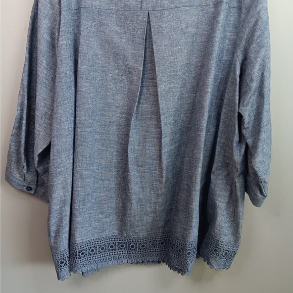 EUC CJ Banks Blue Linen and Cotton Blend Blouse with Lace Size 1X - Picture 10 of 10